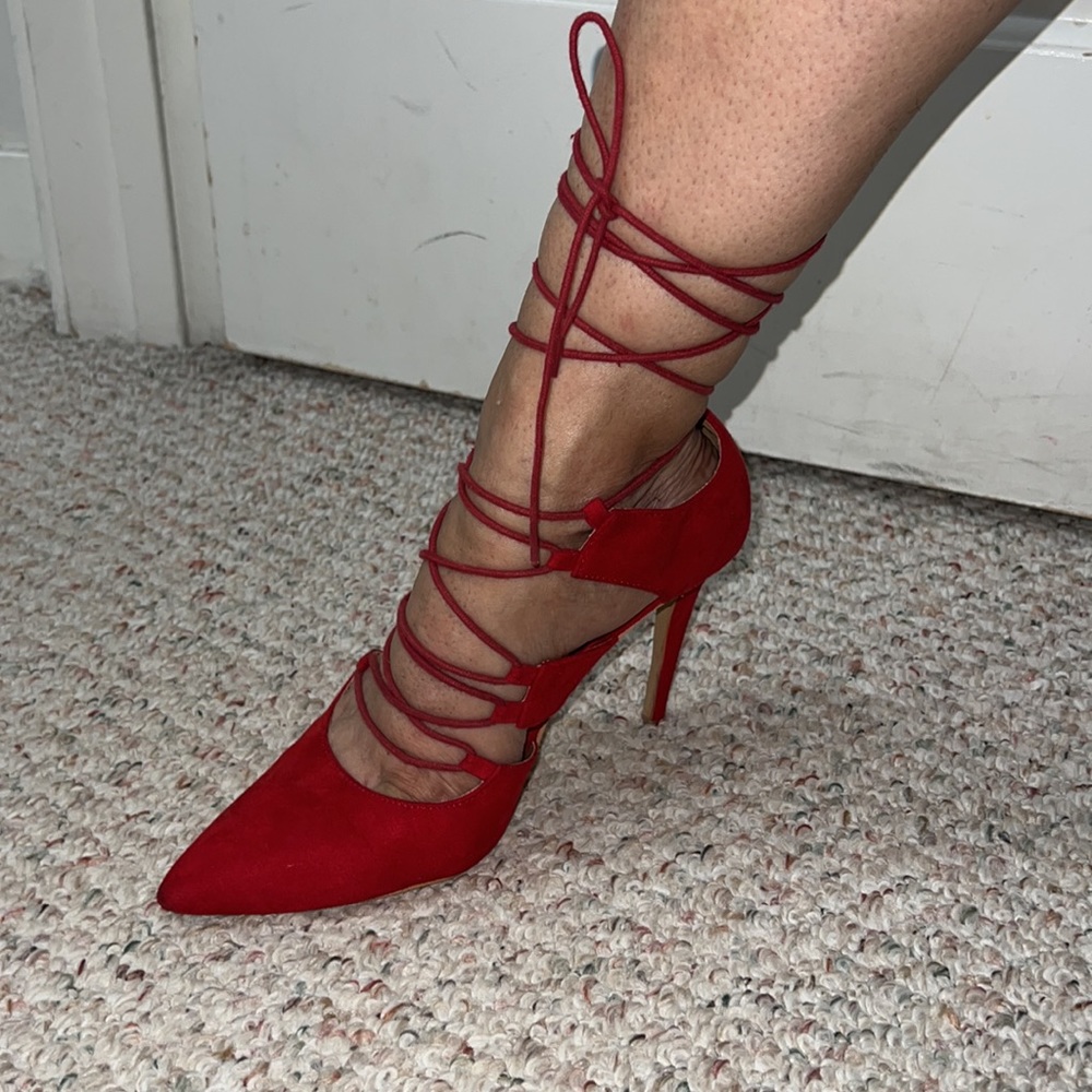 Atmosphere strap up red heels size 9